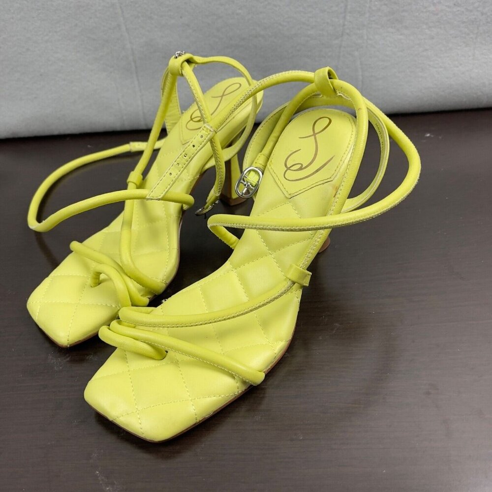 Sam Edelman Neon Yellow Strappy Quilted Heels